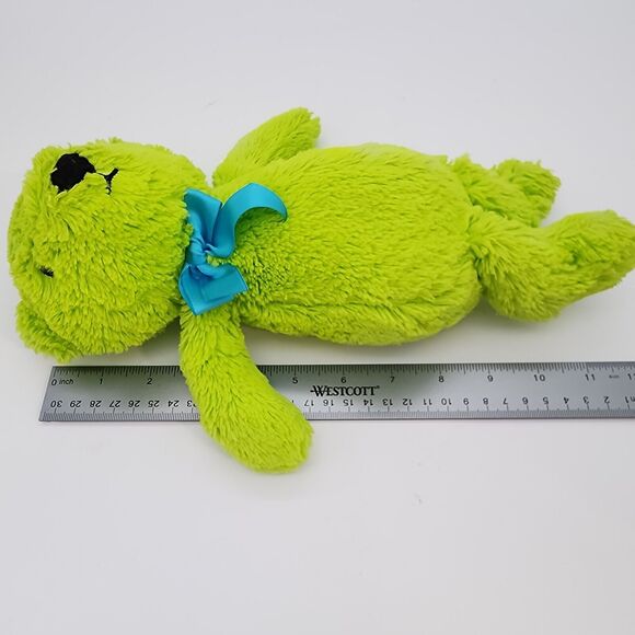 The Childrens Place Green Teddy Bear Plush 12" Blue Bow Heart Stuffed Animal Toy - Picture 7 of 8